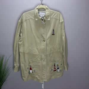 Casey Coleman Lighthouse Jacket Womens XL Khaki Excellent Embroidered Utility
